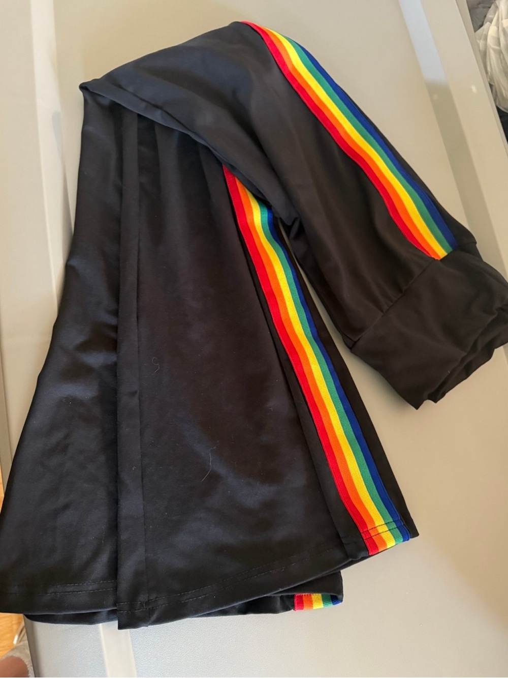 ROMWE Black Boot Cut Pants with Rainbow Side Stripes